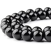 HAAMIIQII 30pcs 12mm Natural Black Onyx Stone Beads Round Loose Gemstone Beads for Jewelry Making Strand 15 Inch