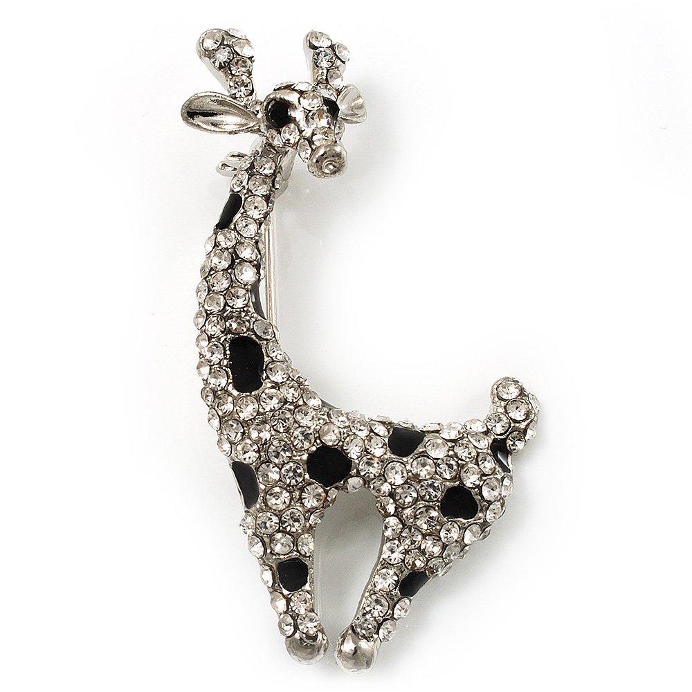 X-mas Reindeer Crystal Brooch (Silver, Clear & Black)