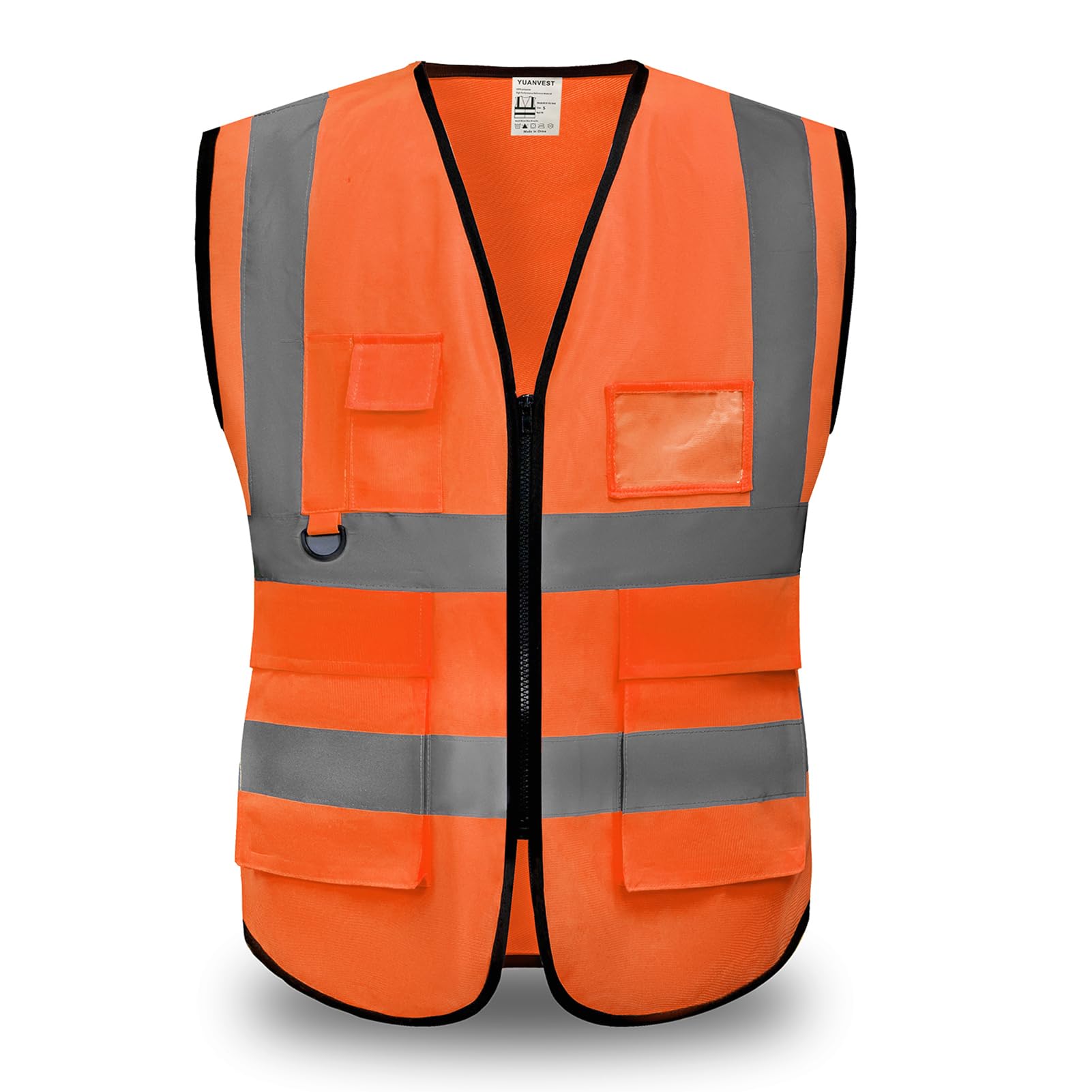 YUANVEST Hi Vis Vests for Men Women 5 Pockets,High Visibility Reflective Safety Security Vest,2-inch Reflective Strip High Visibility Vest,Meets ANSI/ISEA Standards (Orange-Cloth, M)