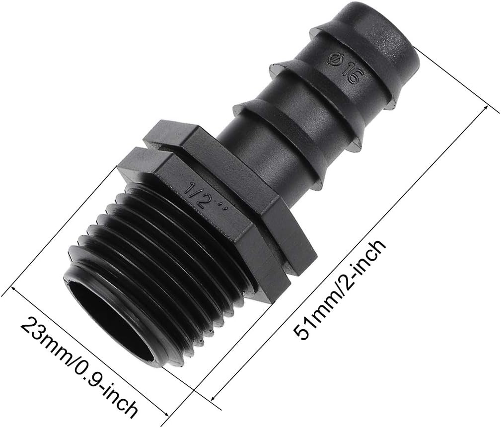 sourcing map Barb Drip Pipe Connector 1/2 BSPT Male Thread 16PE Hose Fitting for Garden Agricultural Irrigation System Plastic 10pcs - Image 4