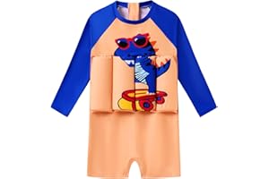 Ghteas Toddler Baby Boys One Piece Floatation Swimsuit Long Sleeve Bathing Suit with Adjustable Buoyancy Float Suit Swimwear
