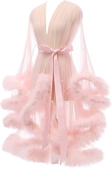 fluffy trim maxi robe