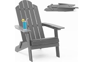 MXIMU Adirondack Chair: Folding Adirondack Chairs Fire Pit Chairs Plastic Outdoor Chairs for Lawn Backyard Deck Garden Camping - Grey