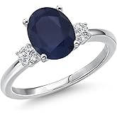 Gem Stone King 14K White Gold Oval Gemstone Birthstone and White Lab Grown Diamond 3-Stone Ring | Oval 10X8MM and Round 3MM | Three Stone Wedding Anniversary Promise Gold Ring For Women