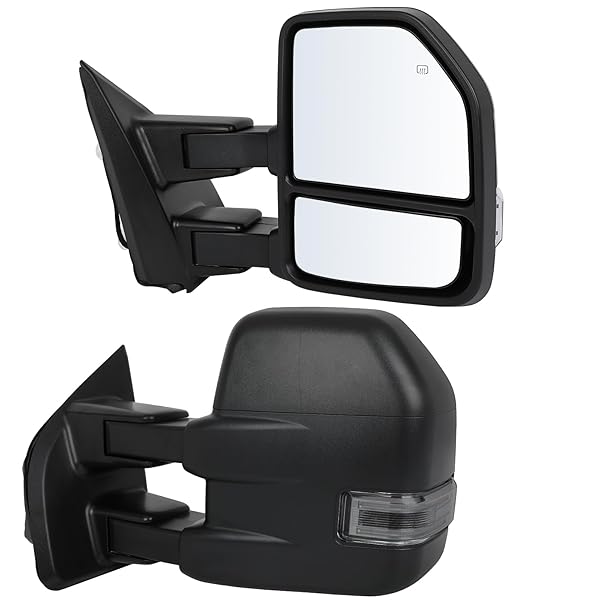 ECCPP TOWING MIRRORS FIT FOR 2015-2020 FOR FORD FOR F150 PICKUP TRUCK POWER ADJUSTED HEATED TURN SIGNAL LIGHT TEMPERATURE SENSOR BLACK CAP HOUSING A PAIR DRIVER AND PASSENGER SIDE