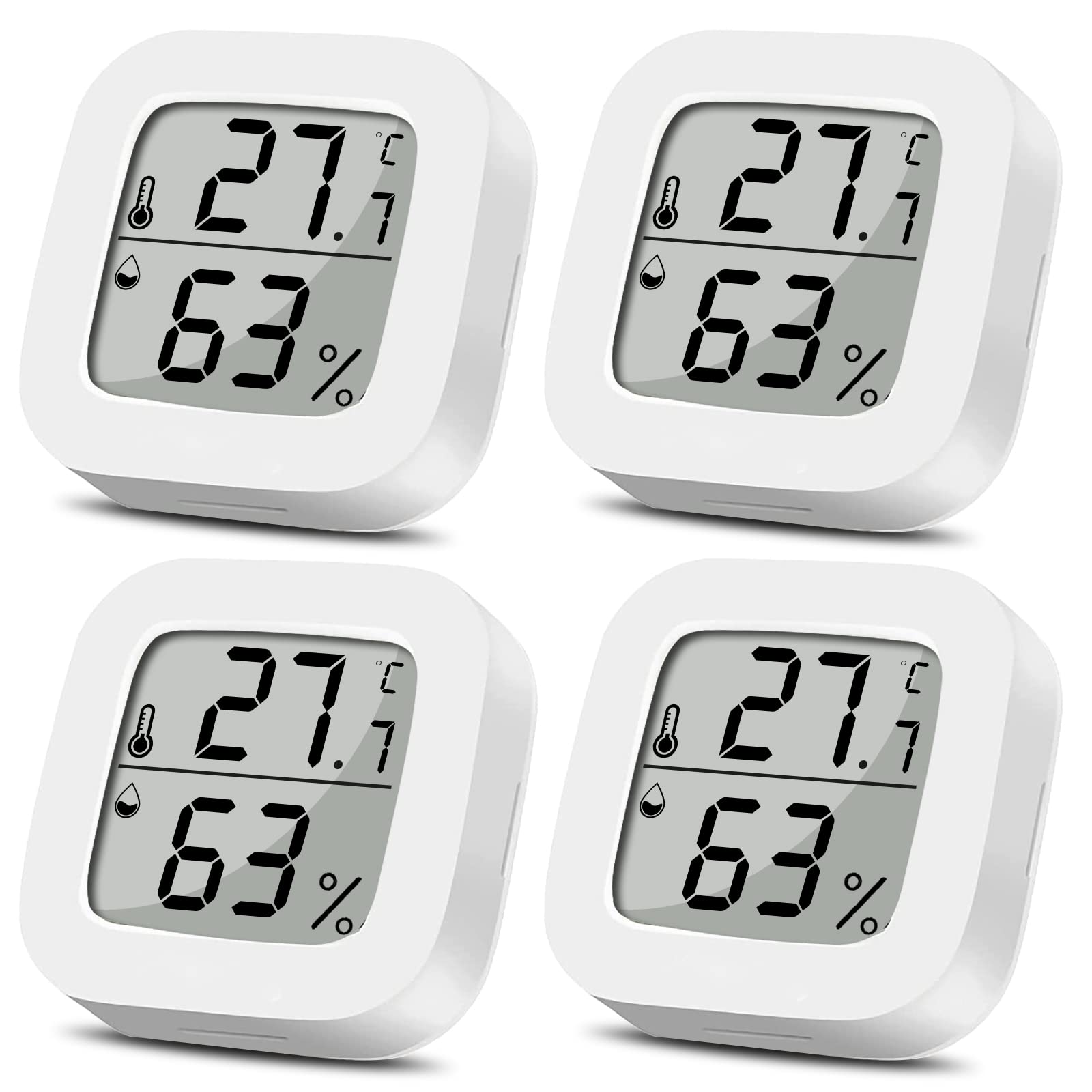 4PCS Digital Mini Hygrometer Thermometer Indoor, LCD Monitor Humidity Gauge with Temperature Meters for Home Office Kitchen Cellar, Fridge, Closet,(Celsius degree)
