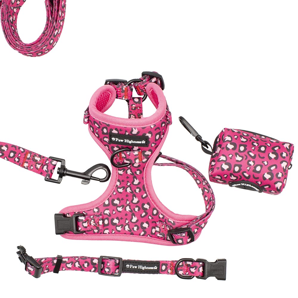 Paw Highness Dog Walking Harness, Collar, Leash & Poo Bag Holder Set in Pretty In Pink Large
