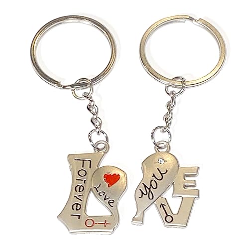 “Miss You” Couple Keychains – Anniversary/Birthday Gift for Him and Her, 8 cm Silver Keyring Pair Couples Keyring