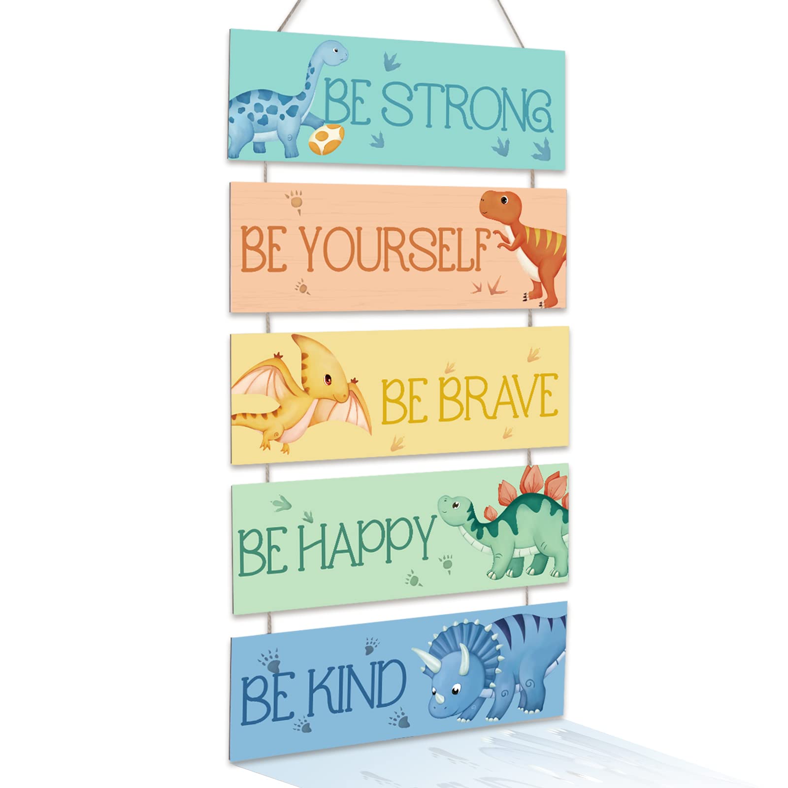 decalmile 5 Pieces Dinosaur Wooden Hanging Signs Safari Animal Wood Wall Decor Baby Nursery Kids Bedroom Daycare Wall Art Decor