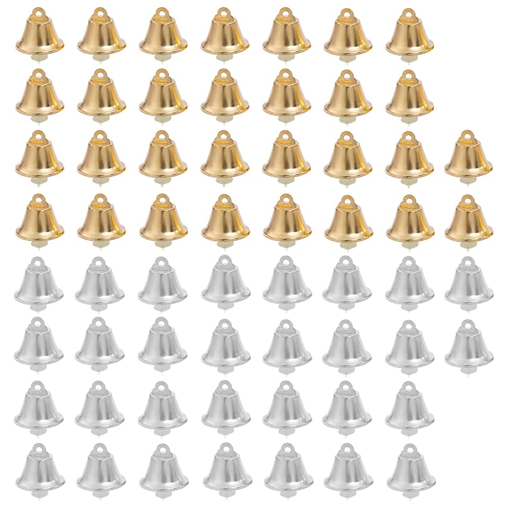Pilikoll 60 Pcs Jingle Bells for Christms，Gold and Silver Mini Craft Bells for Hanging Wind bells Christmas Tree Ornament Decoration Pendants Party Decorative Favors(2.4 * 2.1cm)