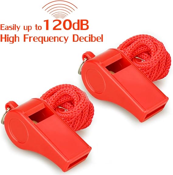Hipat Red Emergency Whistles with Lanyard, Loud Crisp Sound, 2 Packs