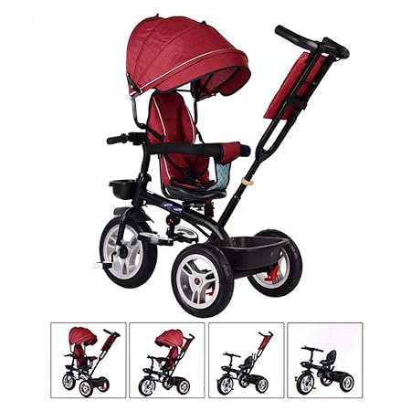 GSDZSY - Luxus 4 IN 1 Kinder Dreirad, 360 ° Drehbarer Sitz, Mit Abnehmbarer Schubstange Und Markise, Sitz Und Lenker Einstell