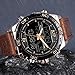 Analog Digital LED Dual Time Display Brown Genuine Leather Band Alloy Electroplating Gold Watchcase Mens Watches