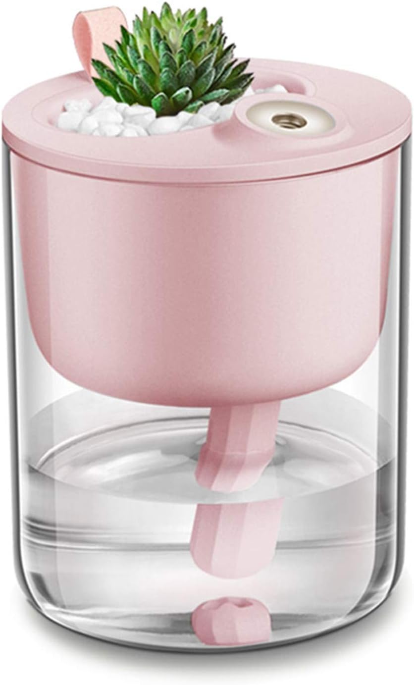 DCMEKA Desk Humidifier, USB Cool Mist Humidifier, Quiet Ultrasonic Mini Humidifiers for Bedroom Home Baby Office Car with Led Light,Timed Auto Shut Off, Lasts Up to 10 Hours (Artificial Plant Include) Pink