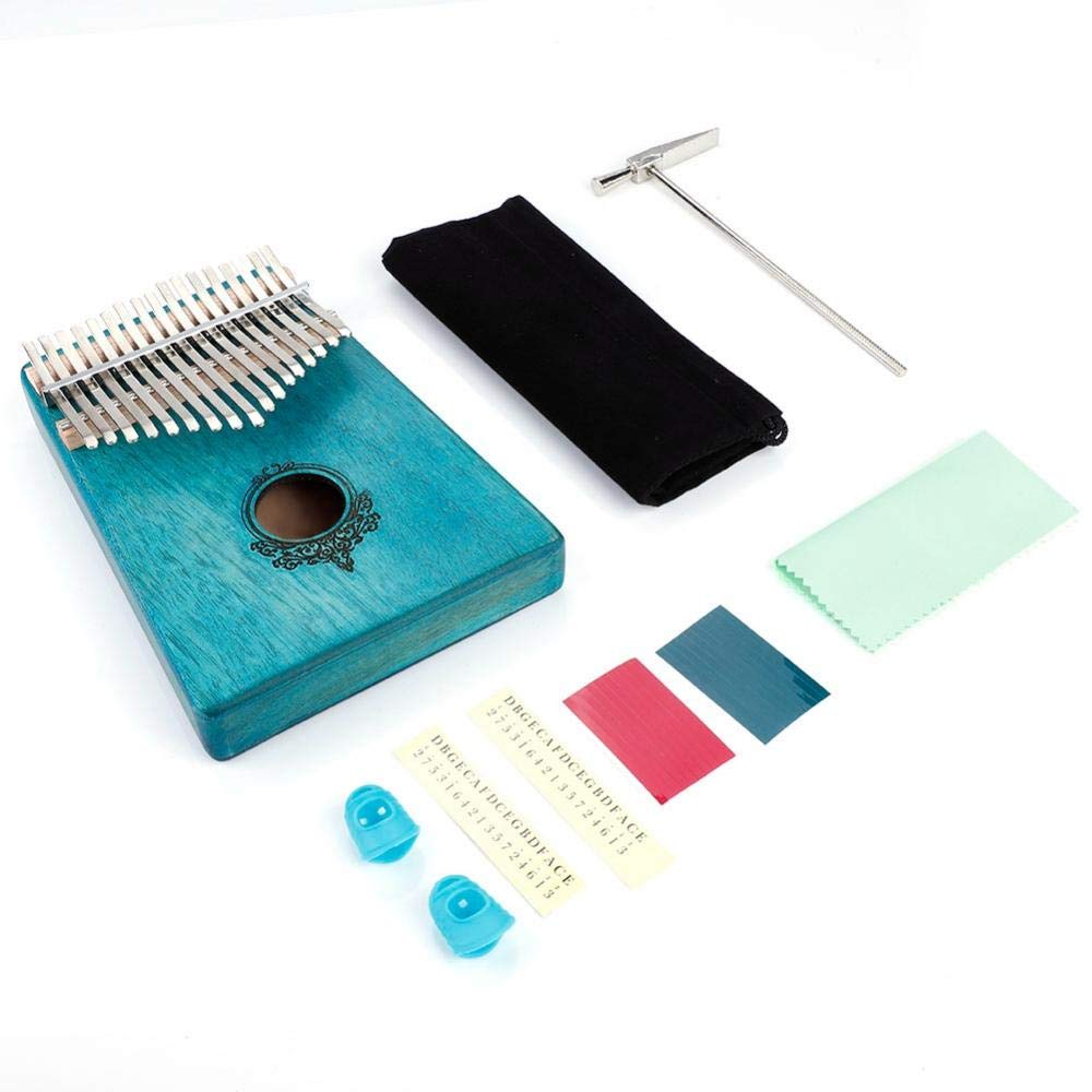 Bnineteenteam Mahogany Wooden Kalimba Mbira 17 Key Thumb Piano Portable Wooden Finger Thumb Piano(Blue)