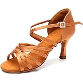 RoseMoli Women's Latin Dance Shoes Satin Professional Ballroom Salsa Practice Performance Dance Shoes