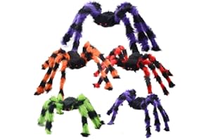 BEIGUO 5pcs Halloween Spider Giant Spider with Red Eyes Colorful Hairy Scary Halloween Spider Decorations for Indoor,Outdoor(1pcs 30",2pcs 20",2pcs 12")