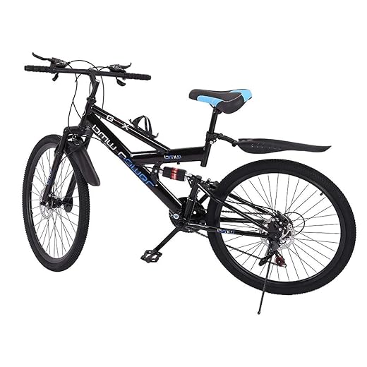 iCJJL Mountain Bikes High Carbon Steel Folding Outroad Full Suspension MTB Dual Disc Brake Lightweight and Durable City Riding Travel Go Working Mountain Cycling for Men Women (Black 26 in)