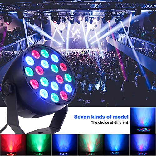 RGB DJ Stage Lights, Portable 18 LEDs Flat Par Light, DMX 512 IR Remote Control Sound Activated Projector Lamp for Party Bar Club Dsico KTV Wedding Pub Church Effect Up Lighting Show (RGB par light)