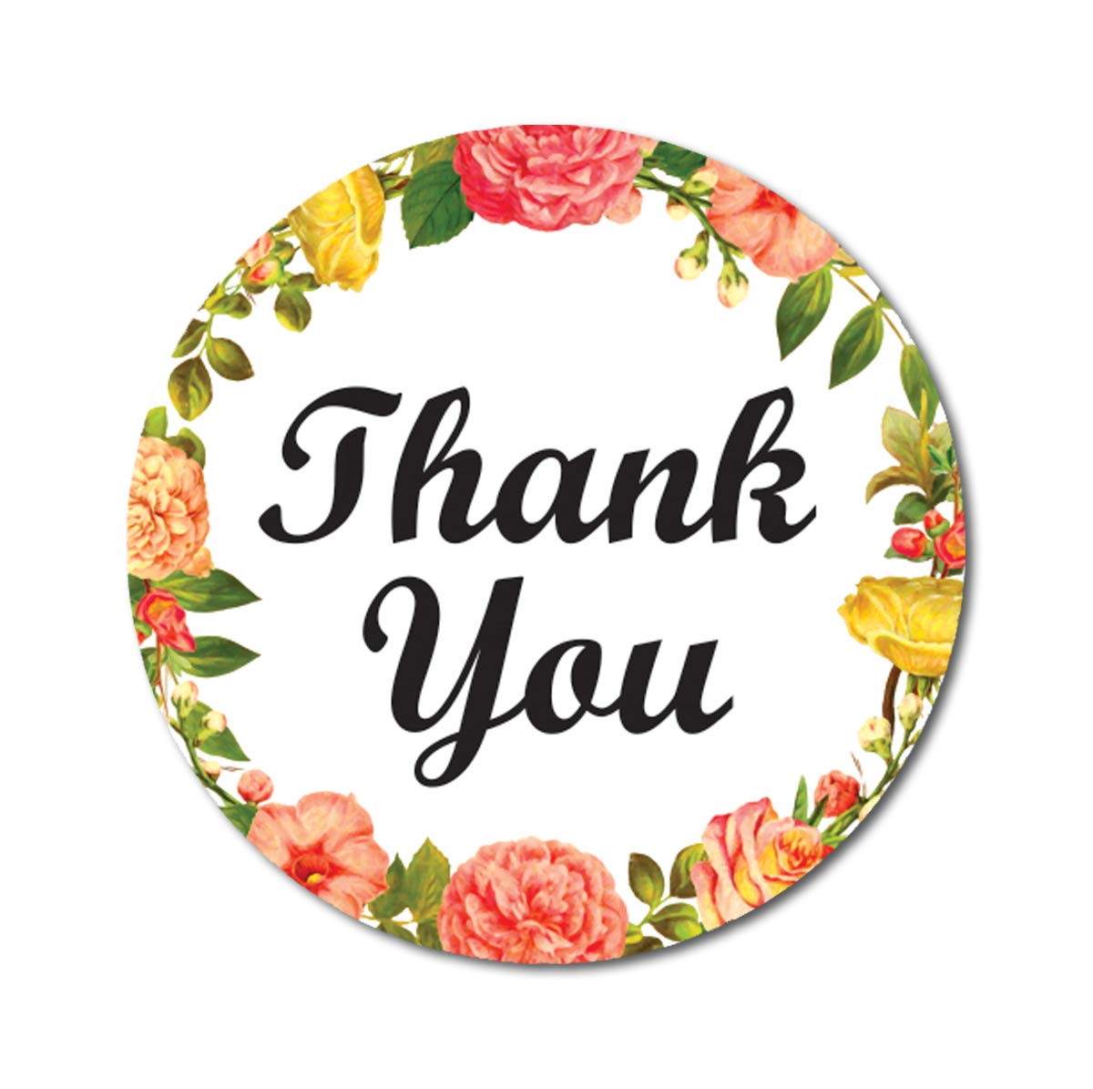 Darling Souvenir Thank You White Stickers 1.6 Inches Round Floral Border Mini Envelope Seals-45 Pcs