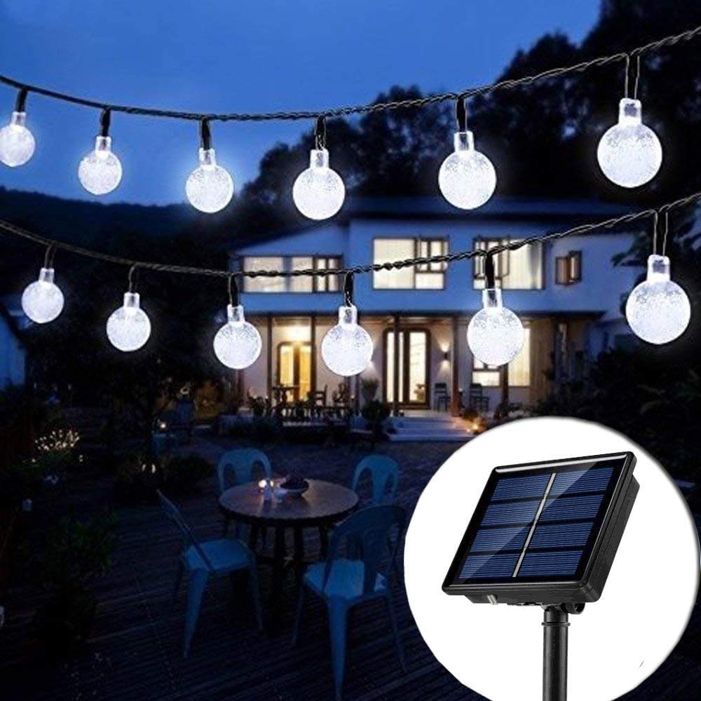 iihome Solar Garden Lights,60 LED String 36ft Outdoor Waterproof Solar-Powered Crystal Ball Decorative Lights for Garden,Patio,Yard,White, 36feet