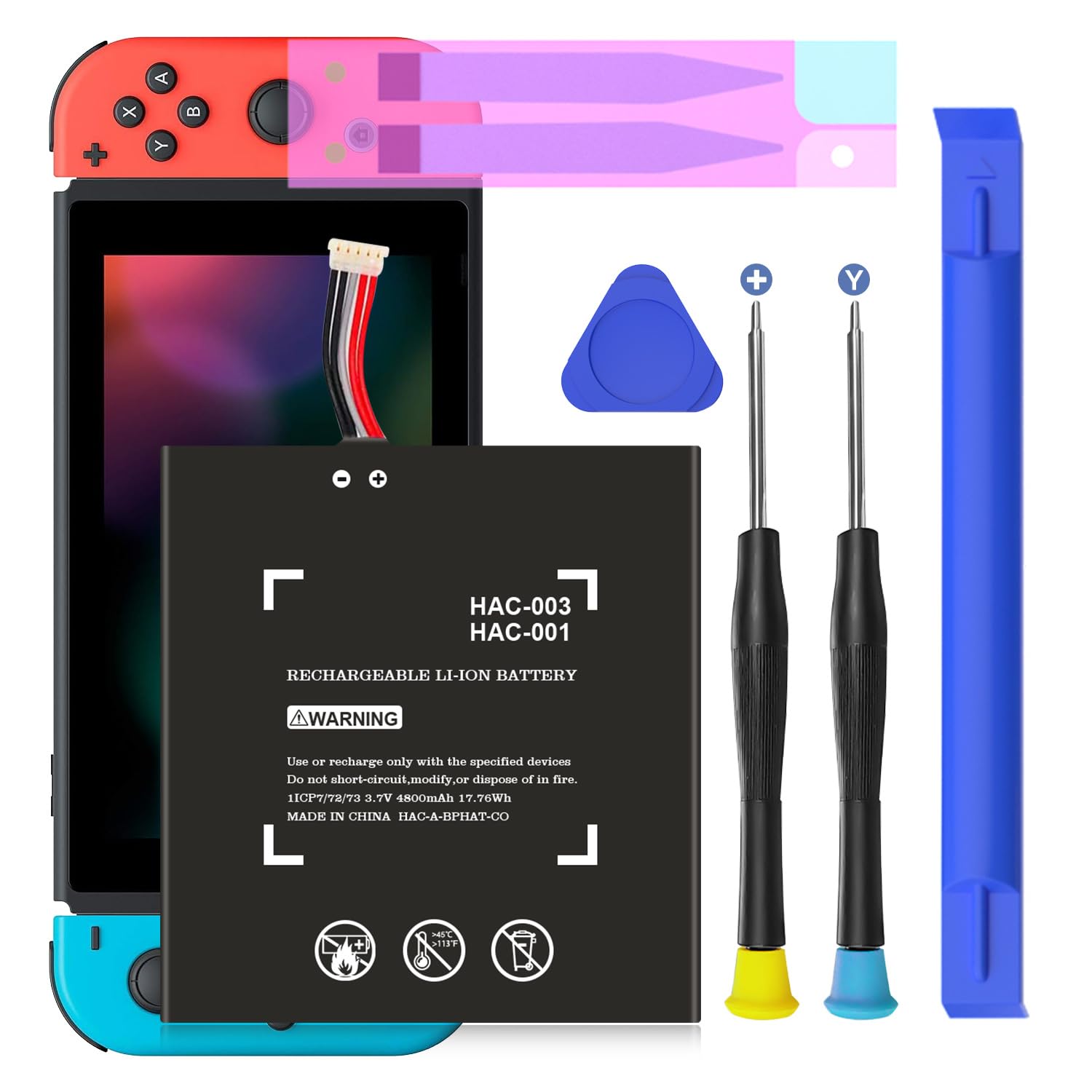 SHENMZ 4800mAh High-Capacity Nintendo Switch Battery Replacement for HAC-001 HAC-003 with Tool Kit