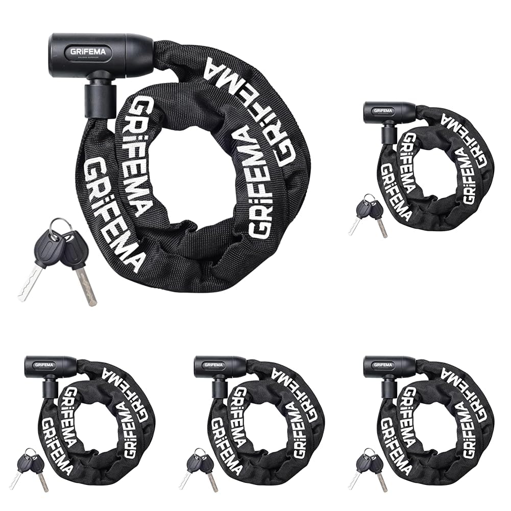 GRIFEMA GA1201-12 Bike Locks High Security with 2 Keys, Bike Chain Lock Heavy Duty, 120cm Bicycle/Cycling Locks for Bike Cycle, Moto, Door, Gate Fence (Pack of 5)