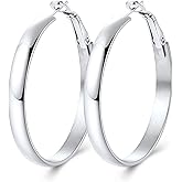 Jewlpire 14K Gold Plated 925 Sterling Sliver Post Hoop Earrings, 4MM/5MM Thick Non Tarnish Lightweight Hoop Earrings for Women Trendy 20/30/40/50/60/70mm