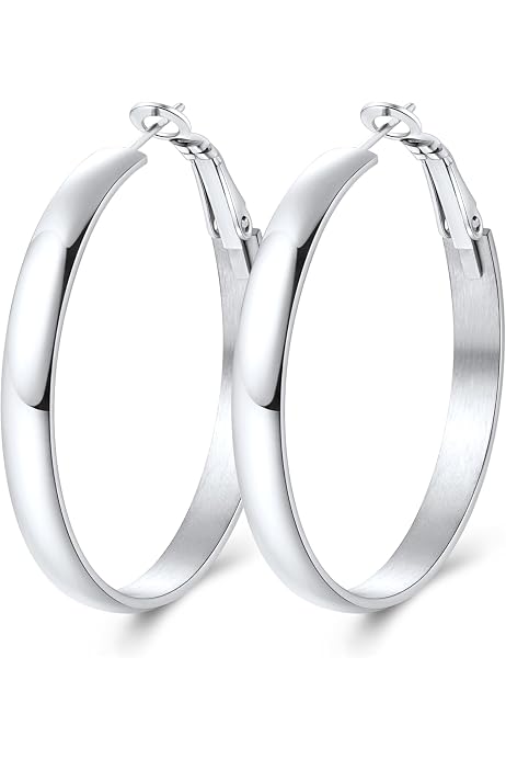 Sterling Silver 35MM Oval Hoop Earrings - Diamond Cut, 3 Colors