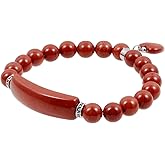 Nupuyai 8MM Stretch Bracelets for Unisex, Healing Stone Bracelet with Dangle Heart Charm 7"