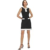 Tommy Hilfiger Womens Sleeveless Split Neck Contrast Border Scuba Crepe Dress