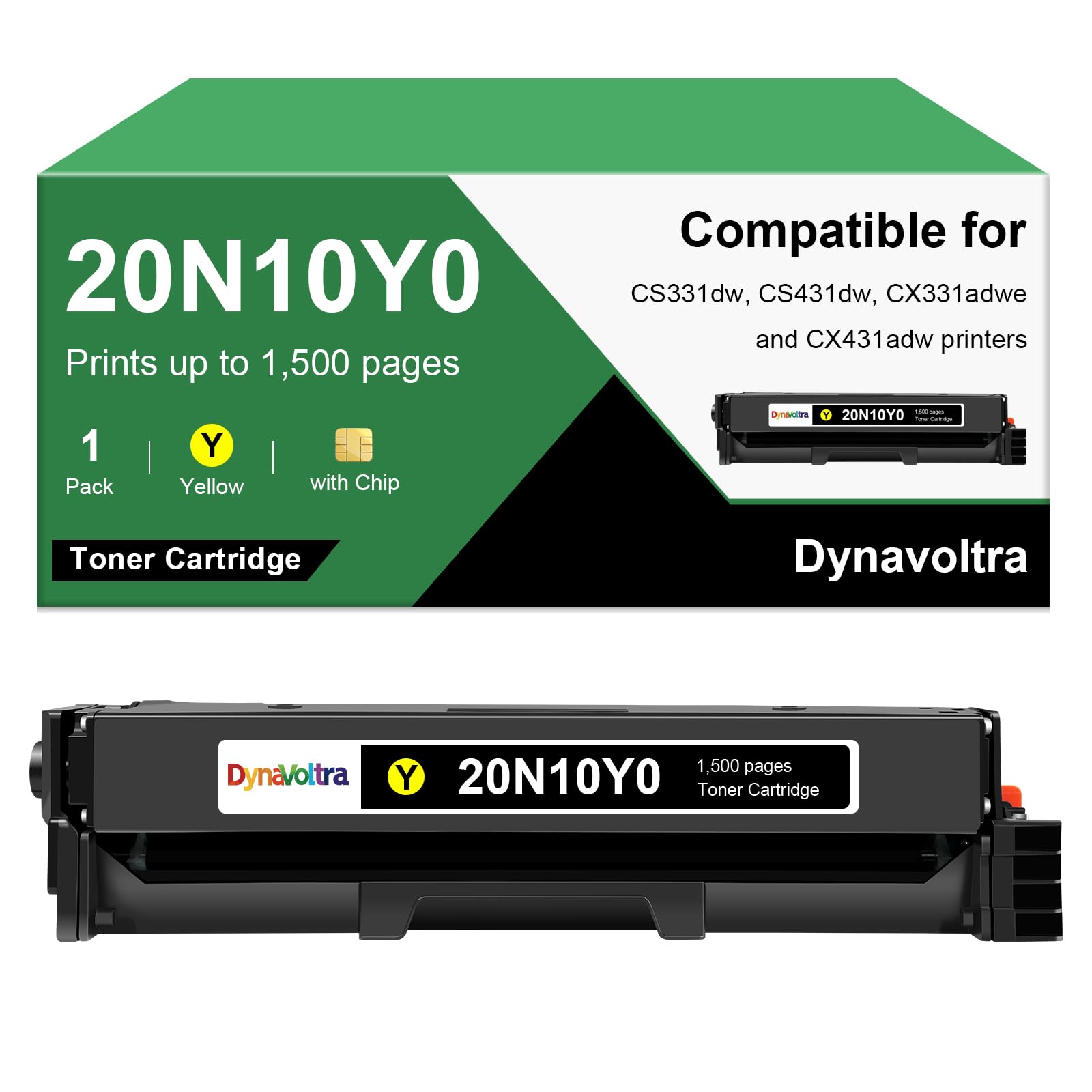Photo 1 of 20N10Y0 Yellow Toner Cartridge, with Chip, Standard Yield 1,500 Pages, Compatible for Lexmark CS331dw, CS431dw, CX331adwe, CX431adw Printers, 1-Pack