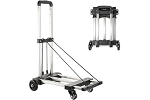 KEDSUM Foldable Hand Truck, 350 lbs Stainless Steel Folding Luggage Cart, Portable Dolly Cart for Moving, Solid Platform Hand Cart with Elastic Ropes, Collapsible Luggage Cart with Wheels for Moving