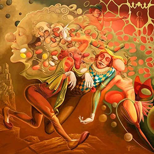 VanGohArt - Clown dreaming of queen - Artist Justin Ghita, Canvas Giclee Wall Art Print, Framed