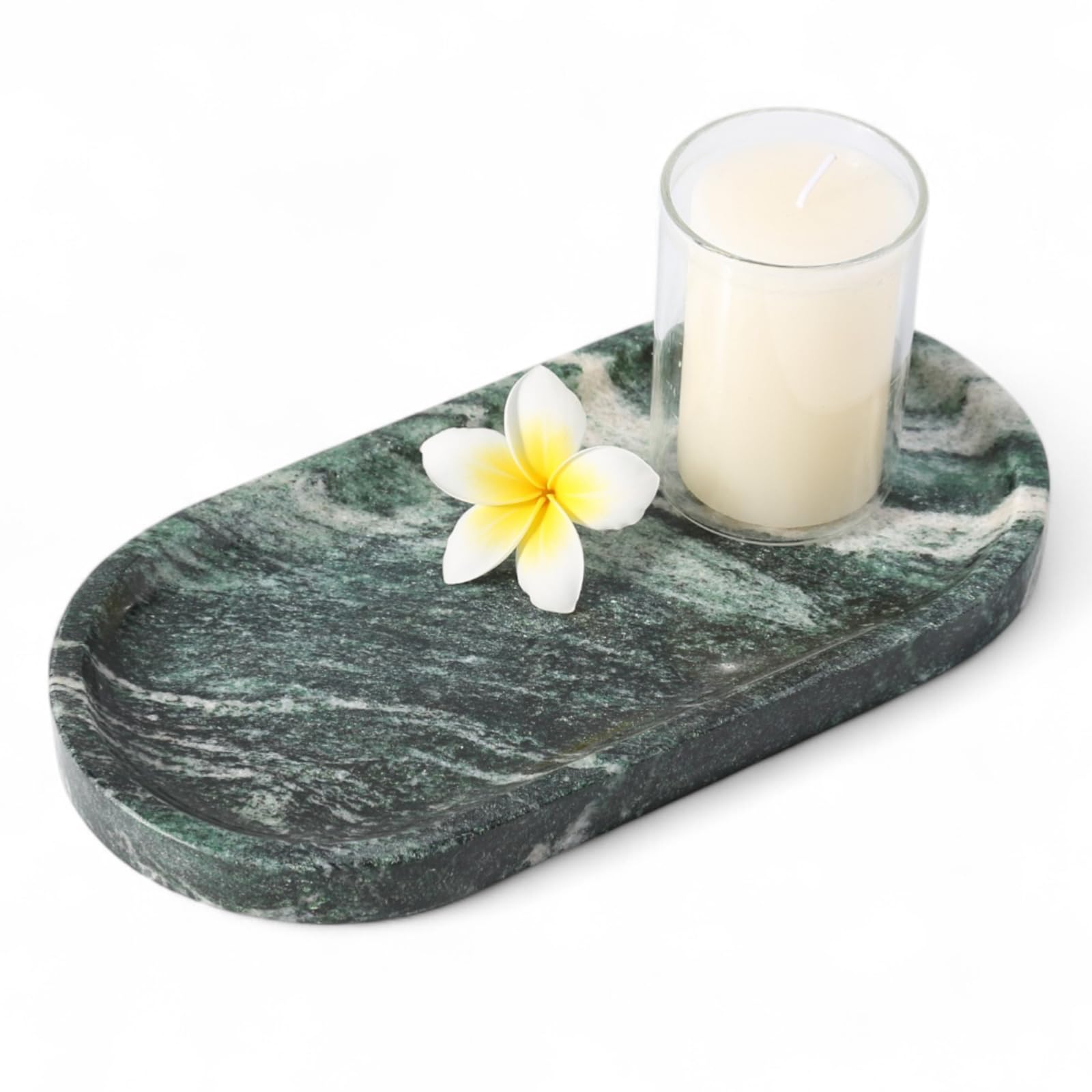 Photo 1 of (used/fair) Koville Green Marble Tray for Bathroom Countertop, 10"x5" Natural Marble Vanity Tray Perfume Trays for Dresser, Stone Jewelry Dish Candle Holder for Home Decor, Stone Catchall Trays