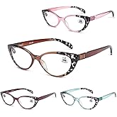 OSLOB 4 PACK Cat Eye Reading Glasses for Women Blue Light Blocking Readers with Spring Hinge Anti Glare UV（Mix,1.5）