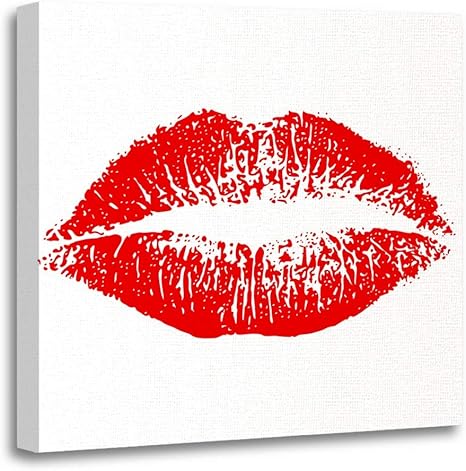 Amazon Emvency キャンバスプリント 正方形 X インチ 赤い口紅 キスの唇 ピンクの魅力的なバッジ 美しいかわいい絵の顔の装飾 木製フレーム 写真フレーム 壁装飾 12x12 アートフレーム ポスター オンライン通販