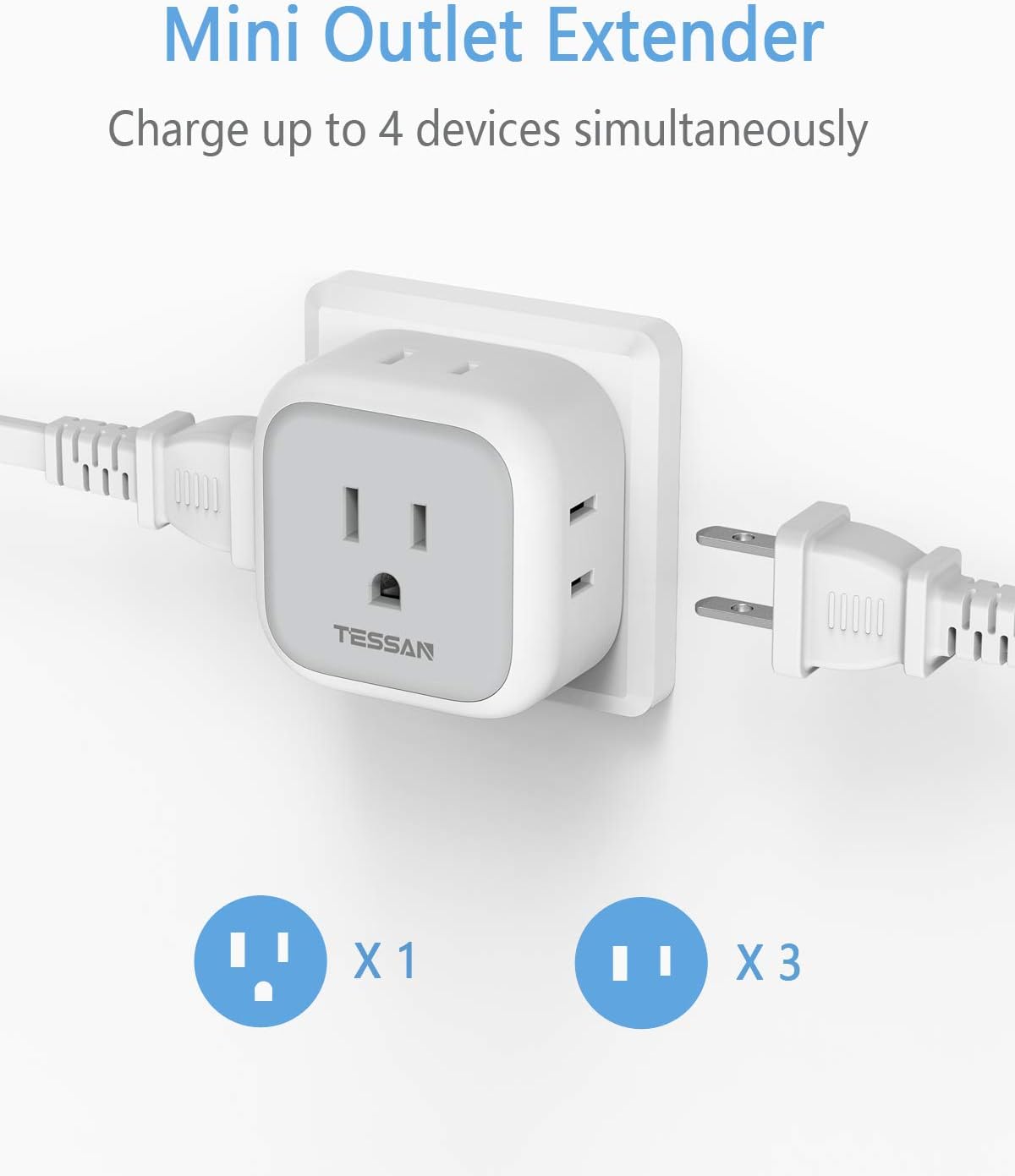 Multi Plug Outlet Extender, TESSAN Multiple Outlet Splitter Box with 4 Electrical Outlets, Wall Tap Power Plug Expander for Cruise Ship Home Office Dorm Essentials, 2-Pack - - 