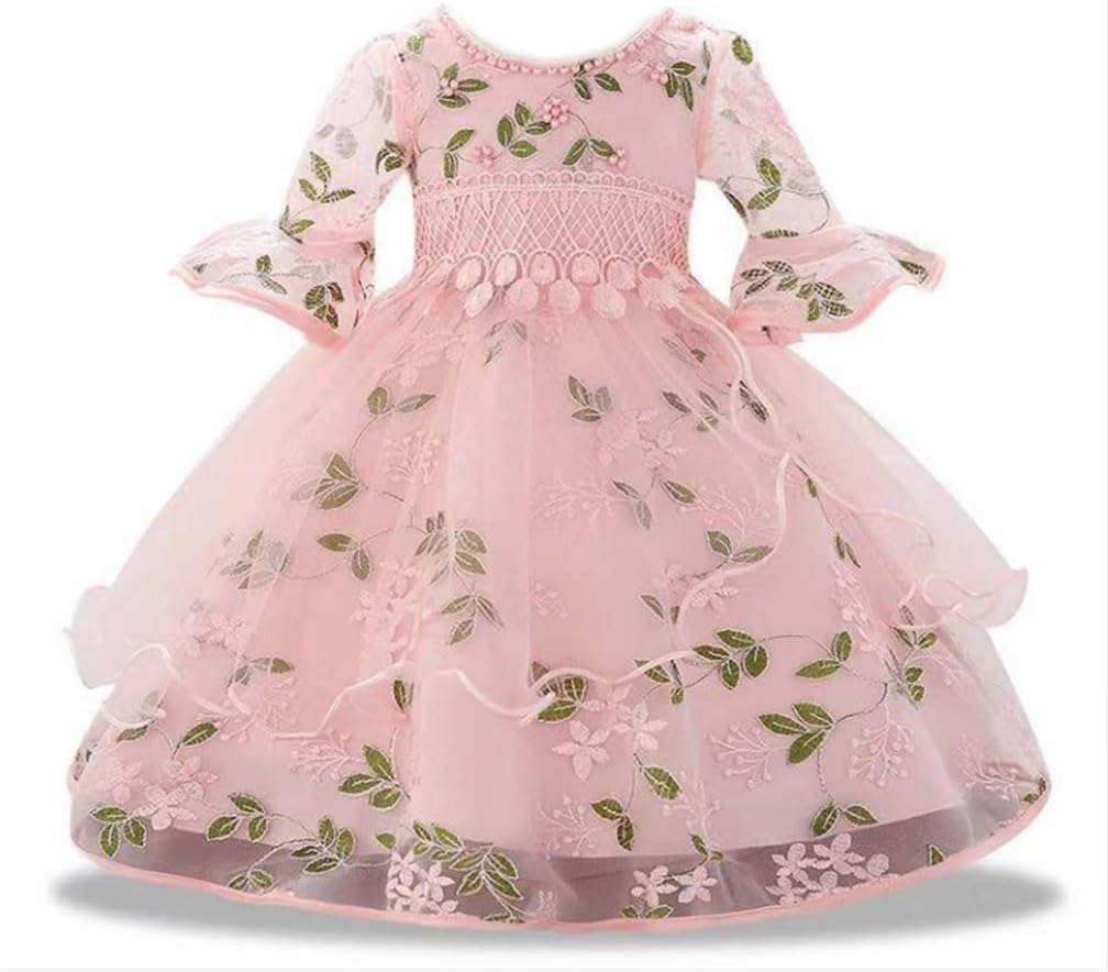 Newborn Toddler Baby Girl Embroidered Christening Baptism Flower Wedding Dress Lace Gauze Pagent Party Gown