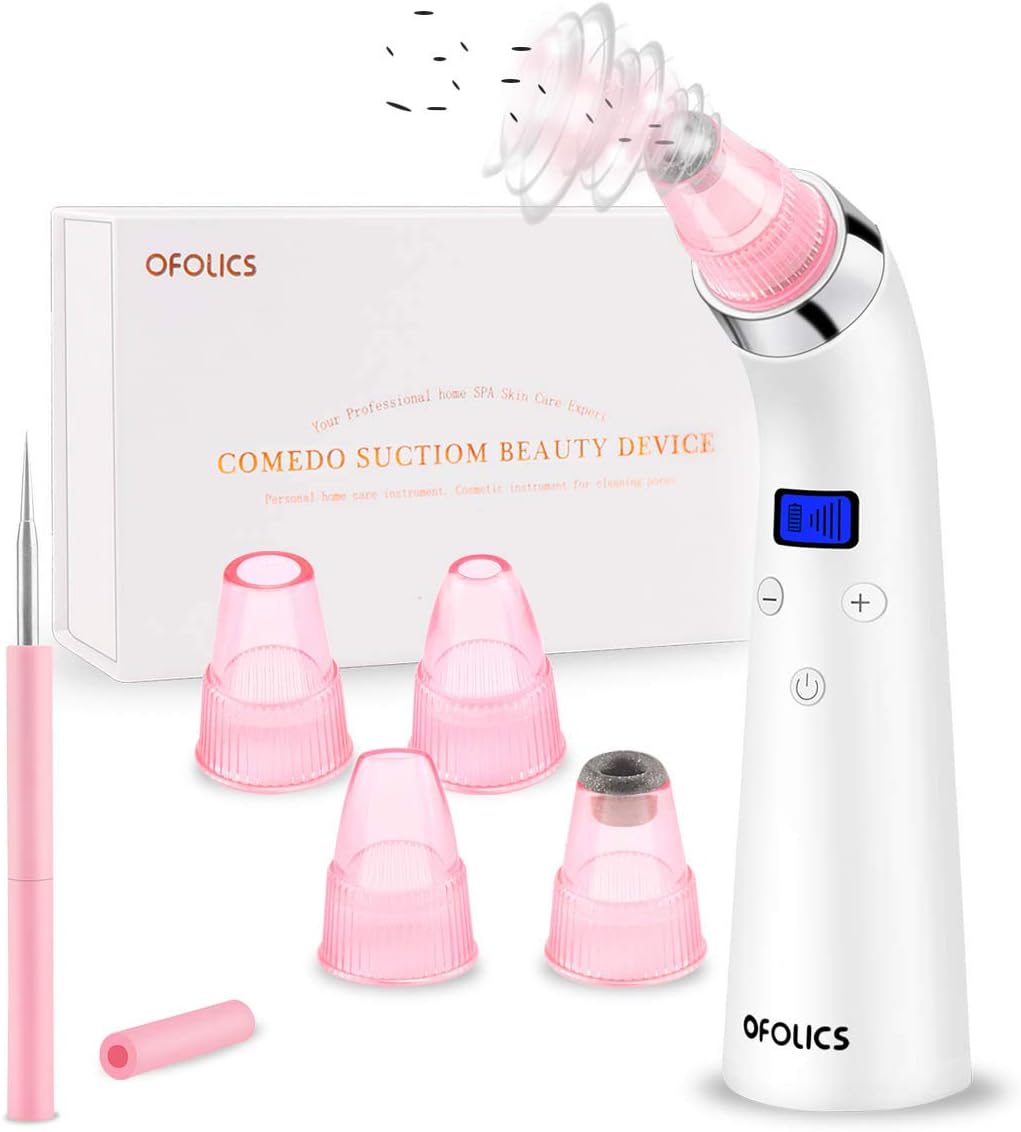 Blackhead Remover Vacuum Pore Cleaner, OFOLICS 4 in 1 Electric Blackhead Removal Tool Pore Acne Comedone Extractor with LED Display USB Rechargeable 4 Replaceable Suction Probe for Nose/Face/Men/Women