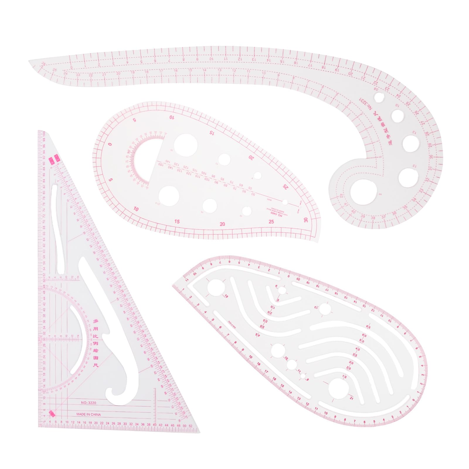 Pattern Master Sewing Rulers Set - 4 Styles French Curve, Vinyl Curve Ruler for Dressmaking
