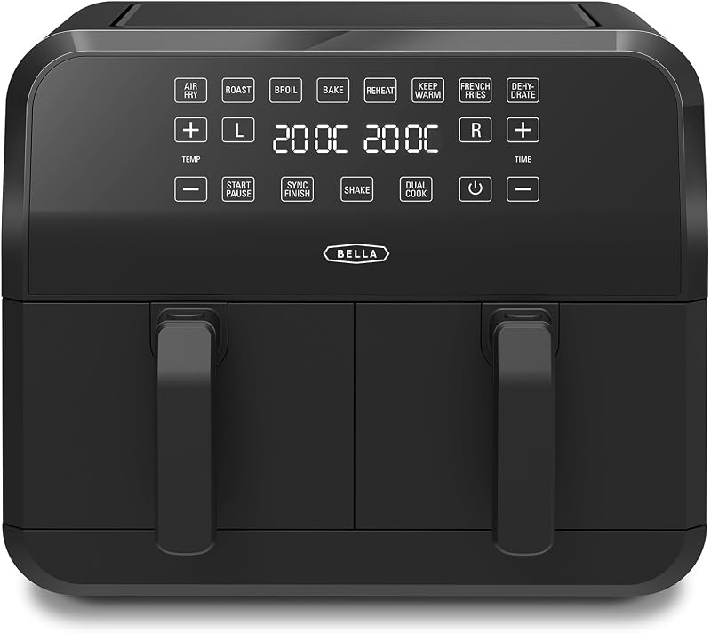 Freidora de aire de 8L, doble canasta y pantalla táctil, 8 opciones de cocción, temperatura ajustable, apagado automático, bandejas antiadherentes, 1700W, color negro