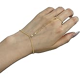 925 Sterling Silver Finger Ring Bracelet Hand Chain for Women, Slave Bracelets 7" to 9" Adjustable