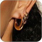 Risamil Chunky Gold Earrings for Women Trendy, Dainty 14K Gold Plated 2/3 Pairs Statemenet Earrings Thick Dangle Teardrop Earrings Big Hoop Earring Sets Large Unique Stud Earrings Gold Jewelry for Women Gifts
