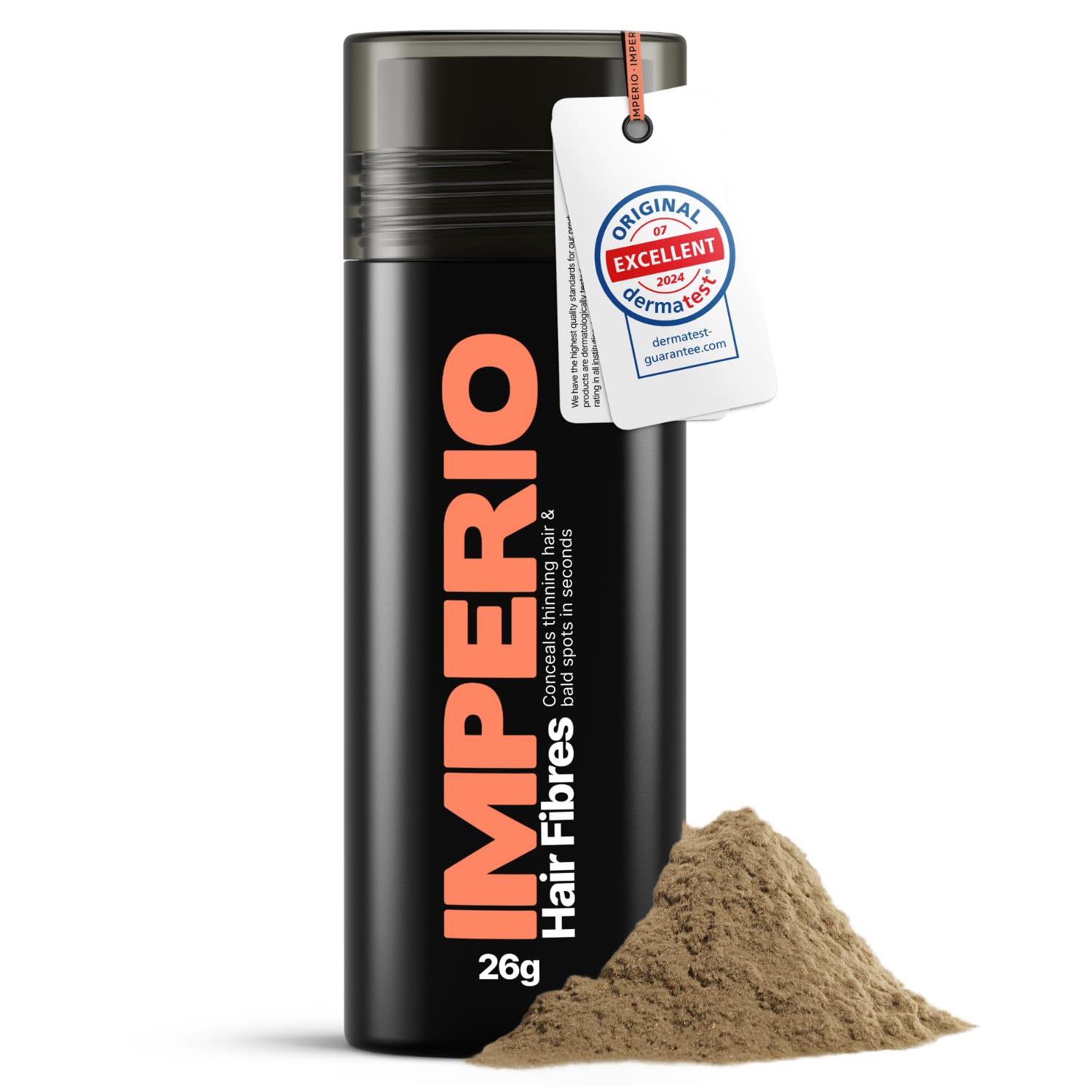 IMPERIO Hair Fibres for Thickening & Full Hair in Seconds. Shake-on hair filler for an Authentic Look. 100% Natural! Premium Salon Quality Hair Building Fibres - 26g (light brown)