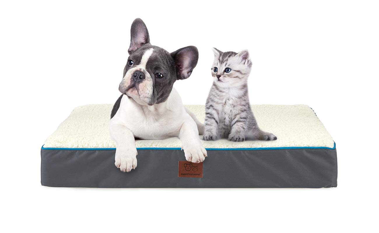 SunStyle Home Orthopedic Foam Dog Bed for Medium & Large Dogs Up to 75lbs with Waterproof Removable Cover, Mattress Pet Mat Bed for Dogs & Cats - Orthopedic Egg Crate Foam Platform, Grey