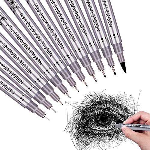 Set of 10 Black Micro-Pen Fineliner Ink Pens, Waterproof Archival ink Fine Point Micro-Liner Pens, Multiliner, Sketching, Anime, Artist Illustration, Technical Drawing, Office Documents, Scrapbooking