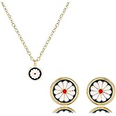 coadipress Sunflower Pendant Necklace Earrings Set for Women Bohemian Retro Enamel Daisy Stud Earrings Personalized Summer Sunflower Necklace Classical Floral Jewelry Accessories