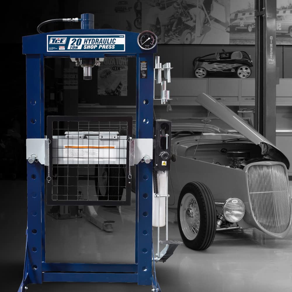 TCE TCE20030 Torin Steel H-Frame Hydraulic Garage/Shop Floor Press with Hand and Foot Pump Pedal, 20 Ton (40,000 lb) Capacity, Blue