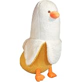 PEACH CAT Banana Duck Plush Toy Cute Plushie Hugging Plush Pillow Duck Stuffed Animal for Girls and Boys White 12"